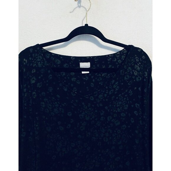 Chicos Top Womens XL Black Animal Print V Neck Long Sleeve Boho Whimsigoth - Picture 3 of 7